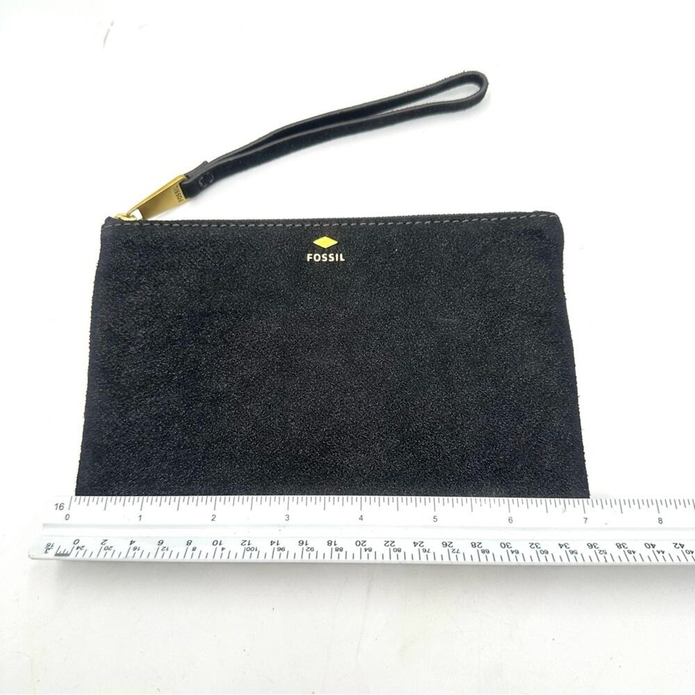 FOSSIL women's black leather wristlet zipper closure - Picture 6 of 10
